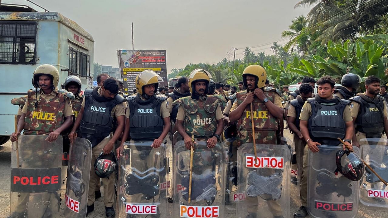 A large number of people have been staging protests outside the main entrance of the multi-purpose seaport at nearby Mulloor for a few months. Credit: Reuters Photo