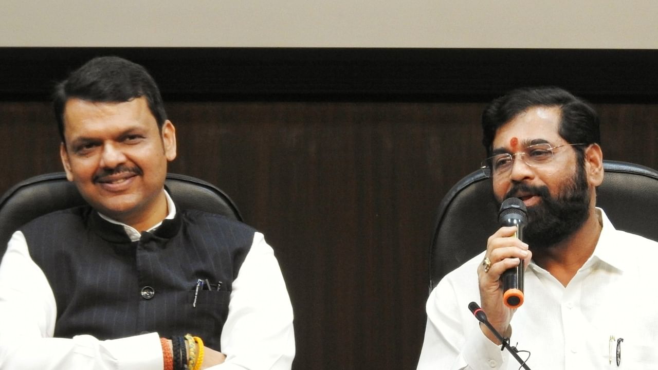 Maharashtra Chief Minister Eknath Shinde (R) and his deputy Devendra Fadnavis. Credit: PTI Photo 