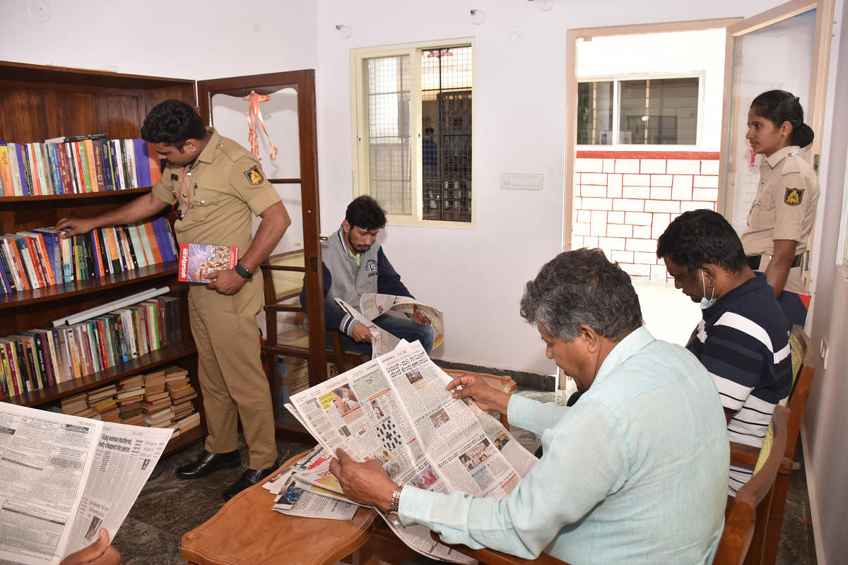 At the Koramangala police station. Libraries have come up in seven police stations. Six more are due for inauguration. DH Photo by BK Janardhan. 