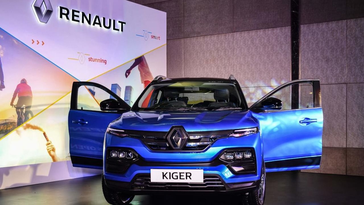 A Renault Kiger car is seen at a showroom in Mumbai. Credit: AFP Photo