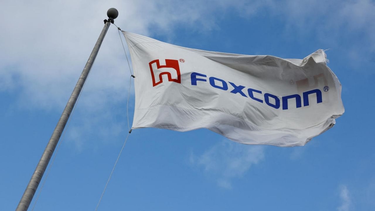 Foxconn flag visible at one of the company's facilities. Credit: Reuters Photo