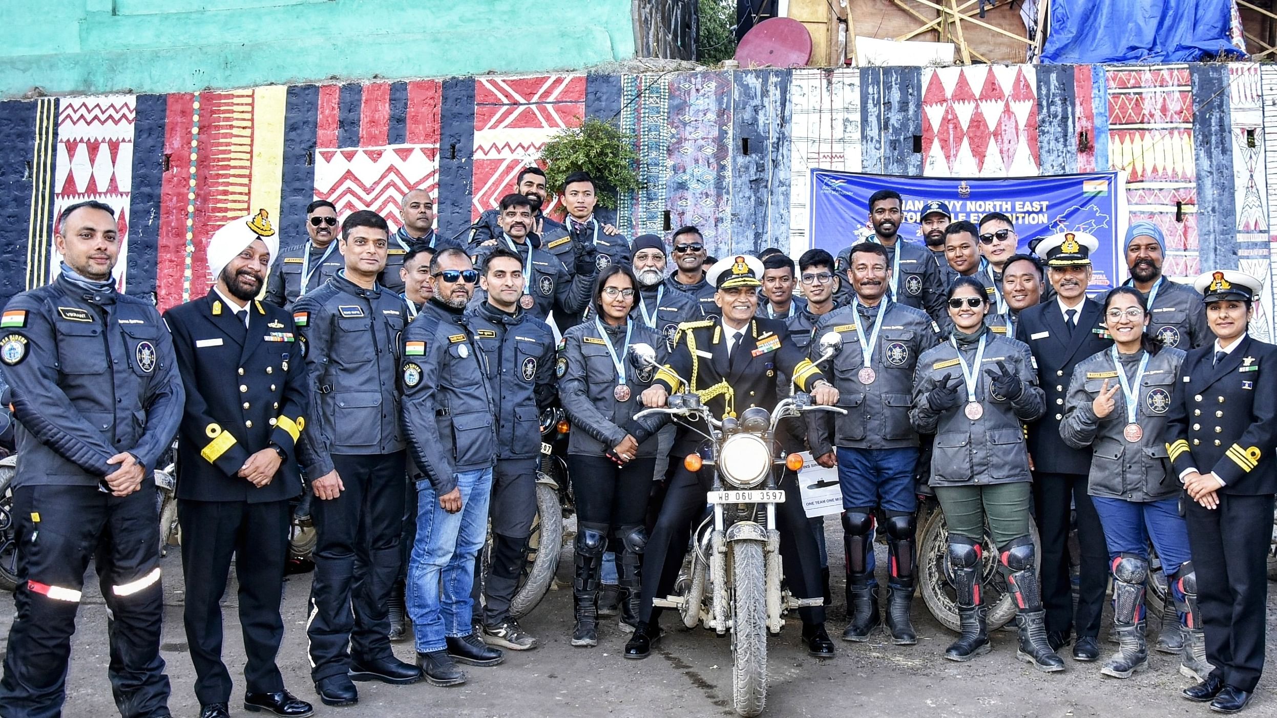 Navy Chief Admiral R. Hari Kumar with other personnel at the Hornbill festival at Kisama village in Nagaland on Wednesday. Photo credit: Defence PRO, Kohima. 