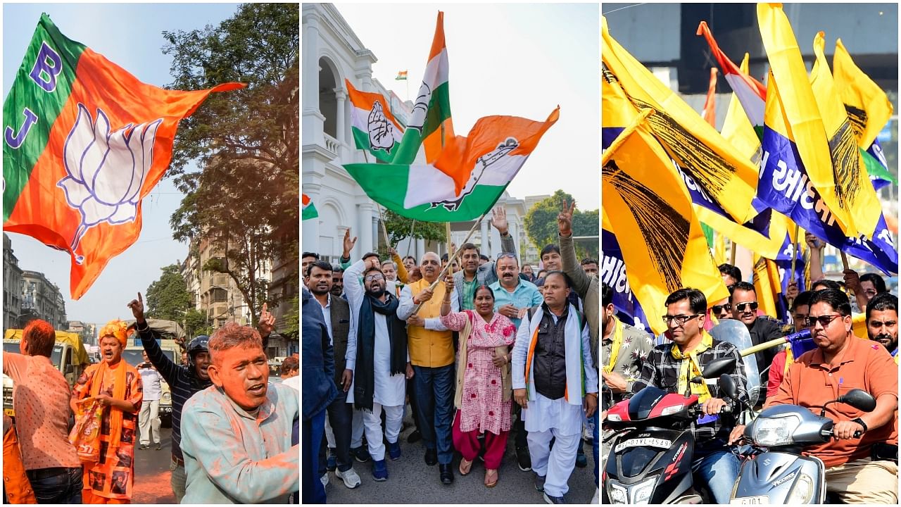 BJP, Congress, AAP, flag. Credit: AFP/PTI File Photo