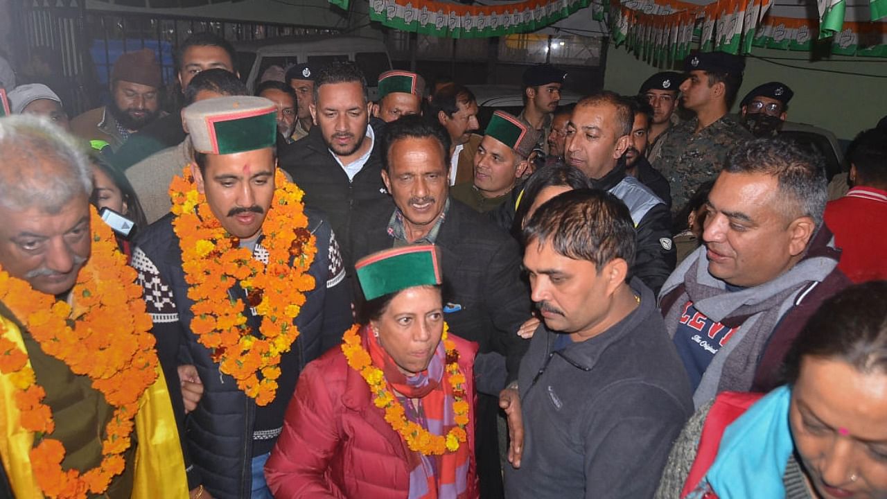 Himachal Pradesh Congress President Pratibha Singh arrives for a press conference after the party's victory in State Assembly elections, in Shimla. Credit: PTI Photo
