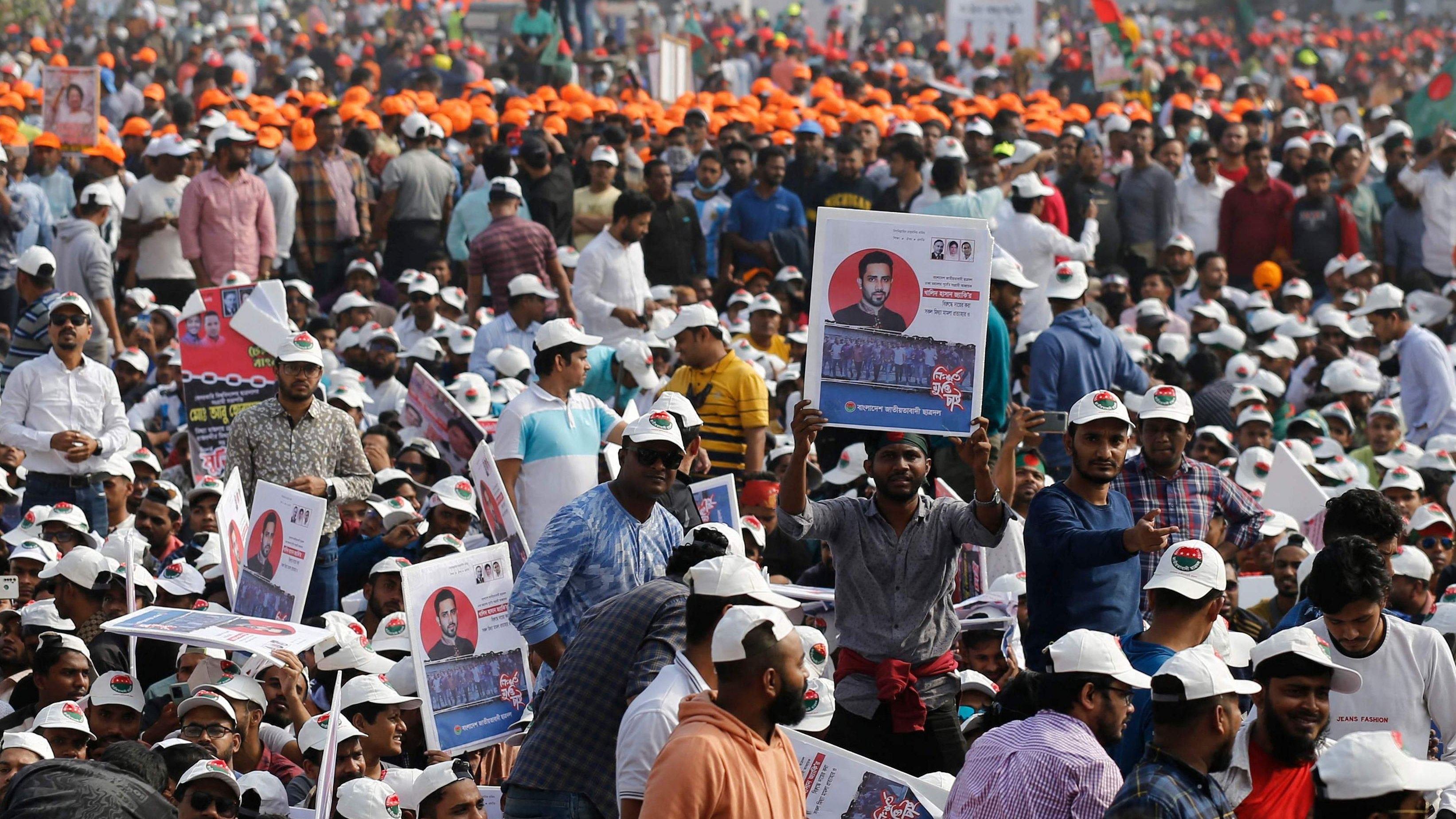 Supporters of Bangladesh Nationalist Party (BNP) take part in the party's last divisional rally in Dhaka. Credit: AFP Photo