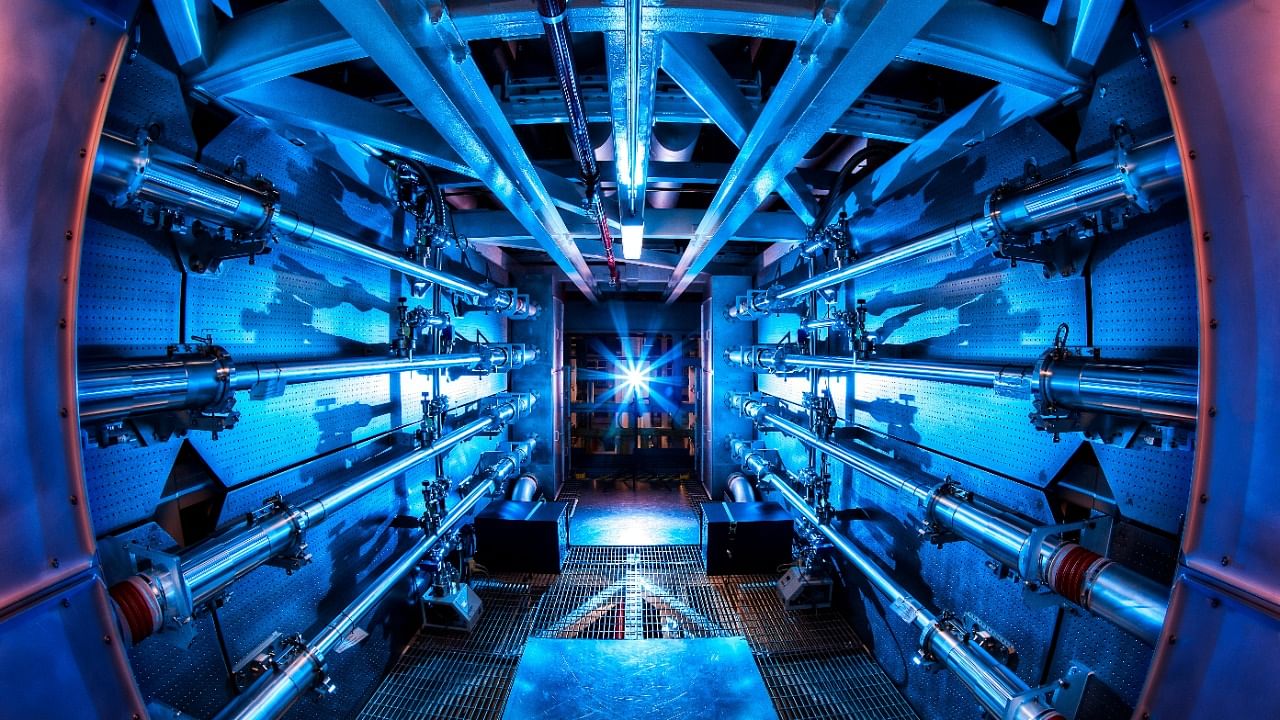 The National Ignition Facility’s preamplifier module increases the laser energy as it travels to the Target Chamber in an undated photograph at Lawrence Livermore National Laboratory federal research facility in Livermore. Credit: Reuters photo