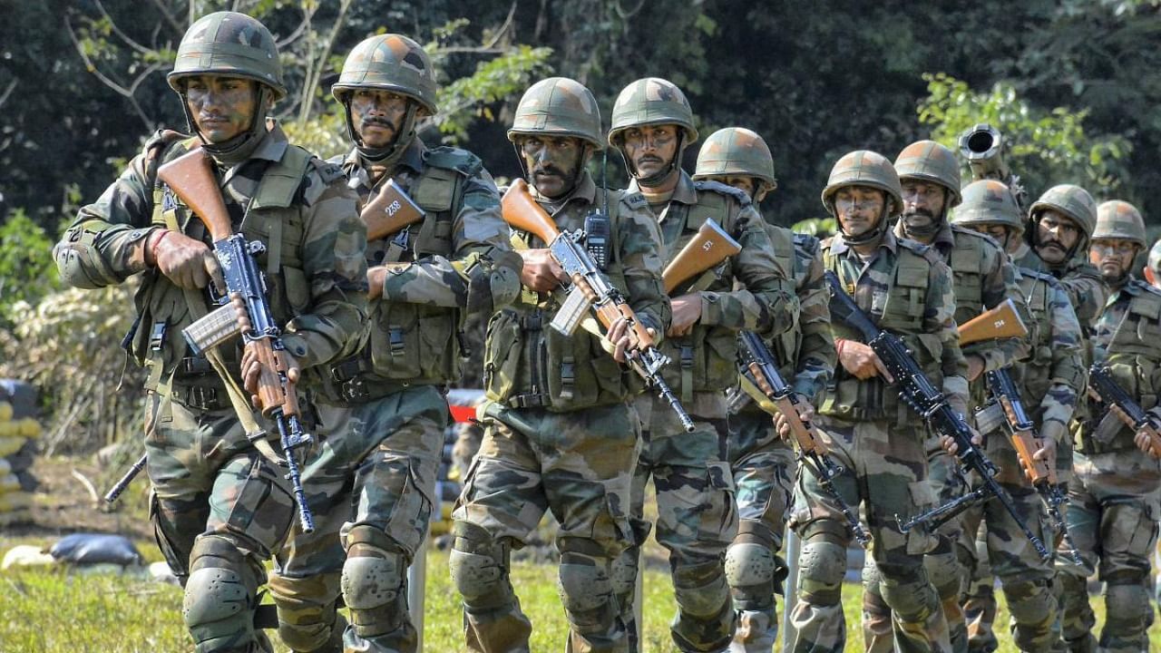 A file photo shows the Indian army personnel carring out drills at Kibithu close to the Line of Actual Control (LAC) in Anjaw district of Arunachal Pradesh. Credit: PTI photo