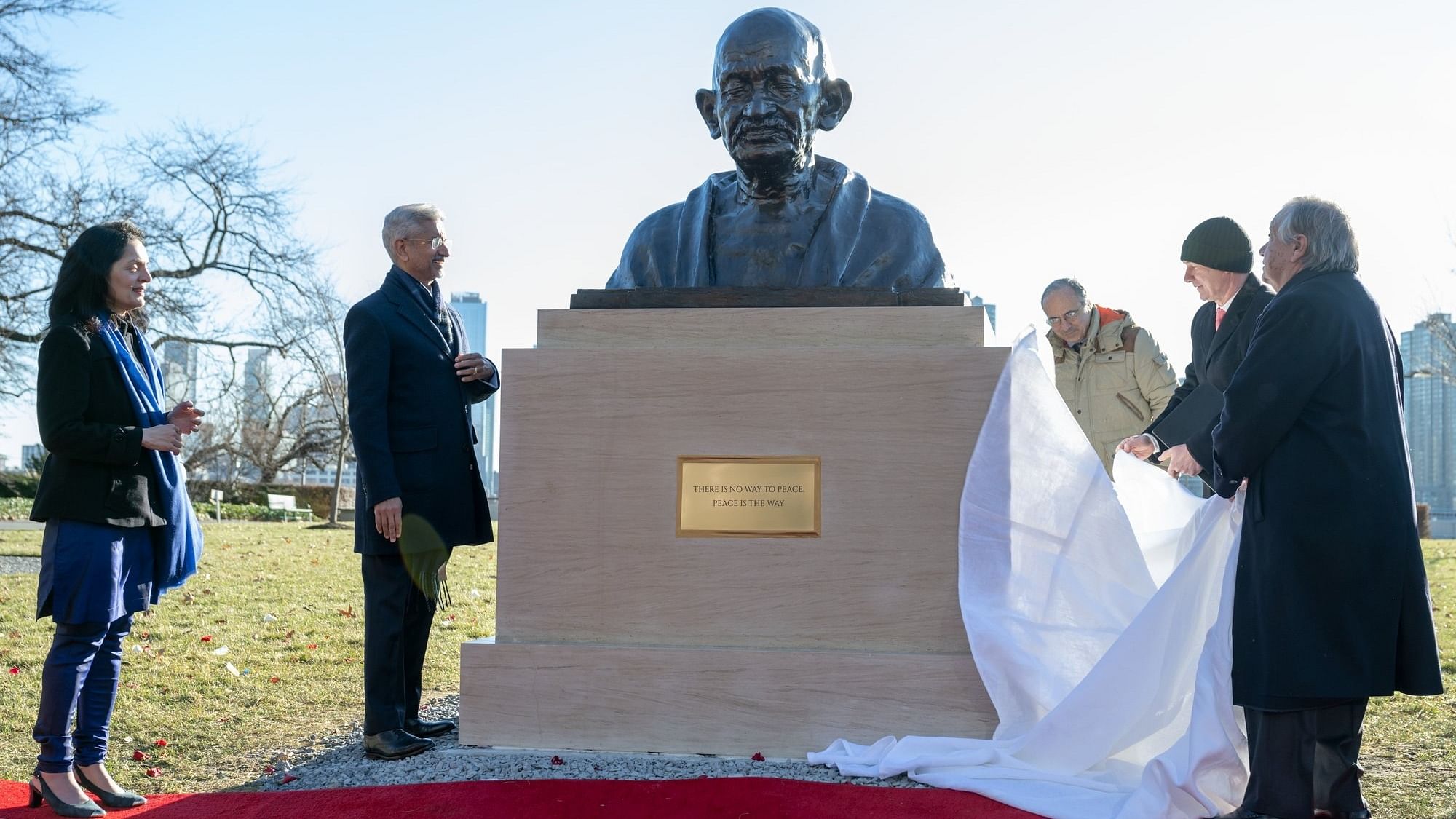 Mahatma Gandhi's bust at UN headquarters. Credit: IANS Photo