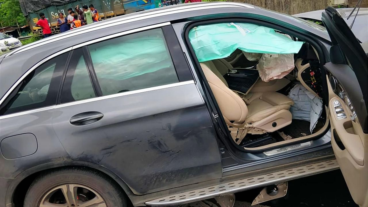 Wreckage of the Mercedes car in which businessman and former Tata Sons Chairman Cyrus Mistry was travelling when it met with an accident. Credit: PTI Photo