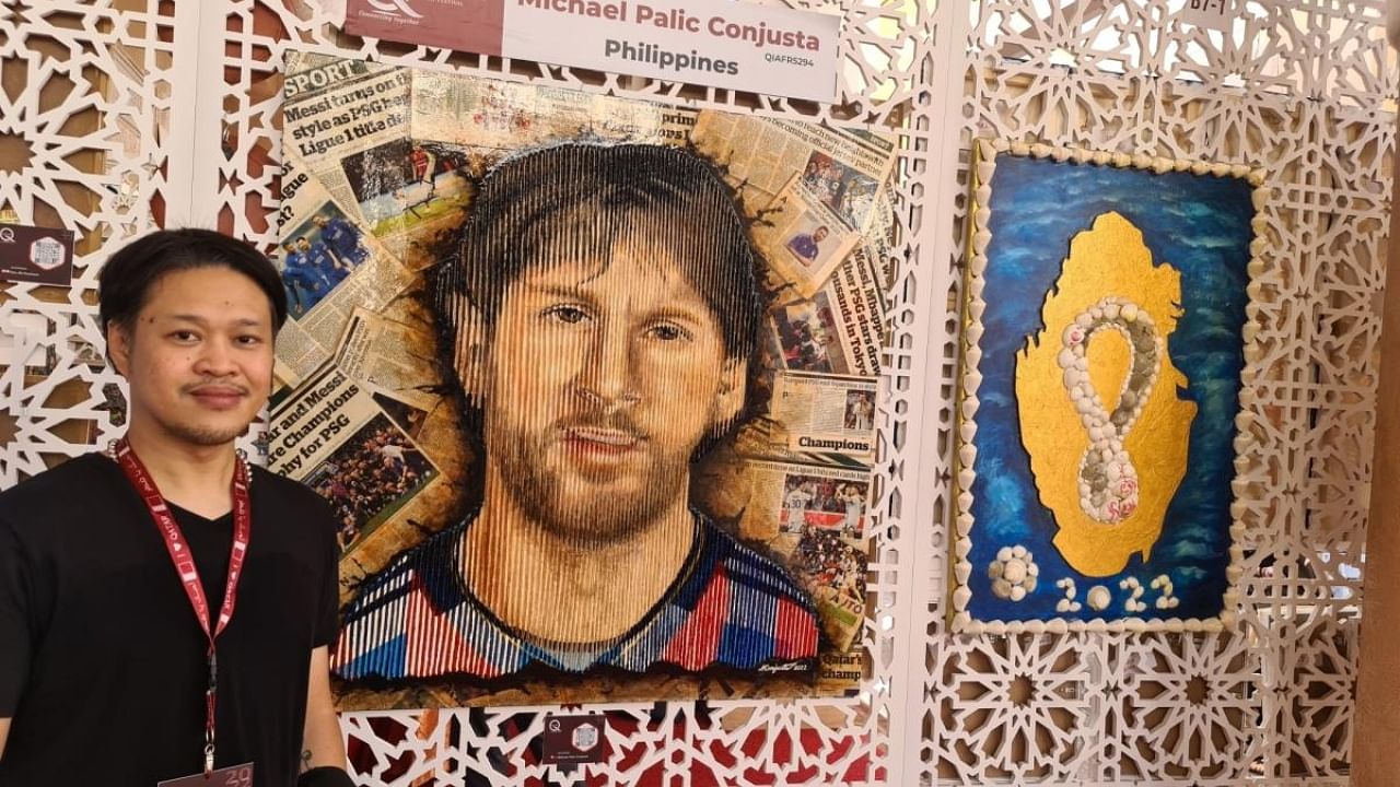 Michael's fascination with Messi and Argentina started a few months back during the Qatar International Art Festival where he made a three-dimensional painting of the Argentina great, who on Sunday will be aiming to win his first World Cup with the La Albiceleste. Credit: IANS Photo