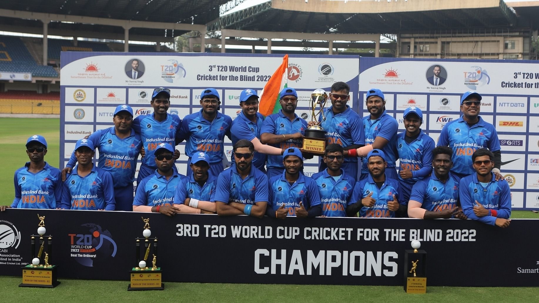 Sunil Ramesh, Ajay Kumar Reddy lead India to its hat-trick T20 Cricket World Cup for the Blind title. Credit: IANS Photo