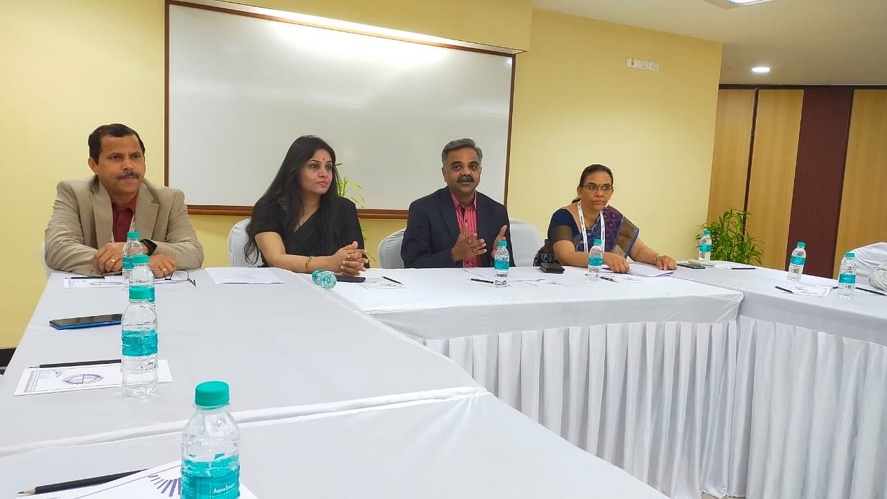 Karnataka Digital Economy Mission (KDEM) CEO Sanjeev Kumar Gupta speaks to mediapersons on the sidelines of Technovanza in Mangaluru on Friday. Credit: DH Photo