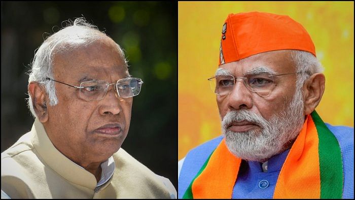 Congress President Mallikarjun Kharge (L) and Prime Minister Narendra Modi (R). Credit: PTI Photos