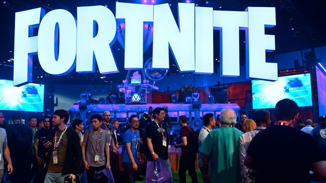 File photo of the display area for the survival game Fortnite in Los Angeles, California. Credit: AFP