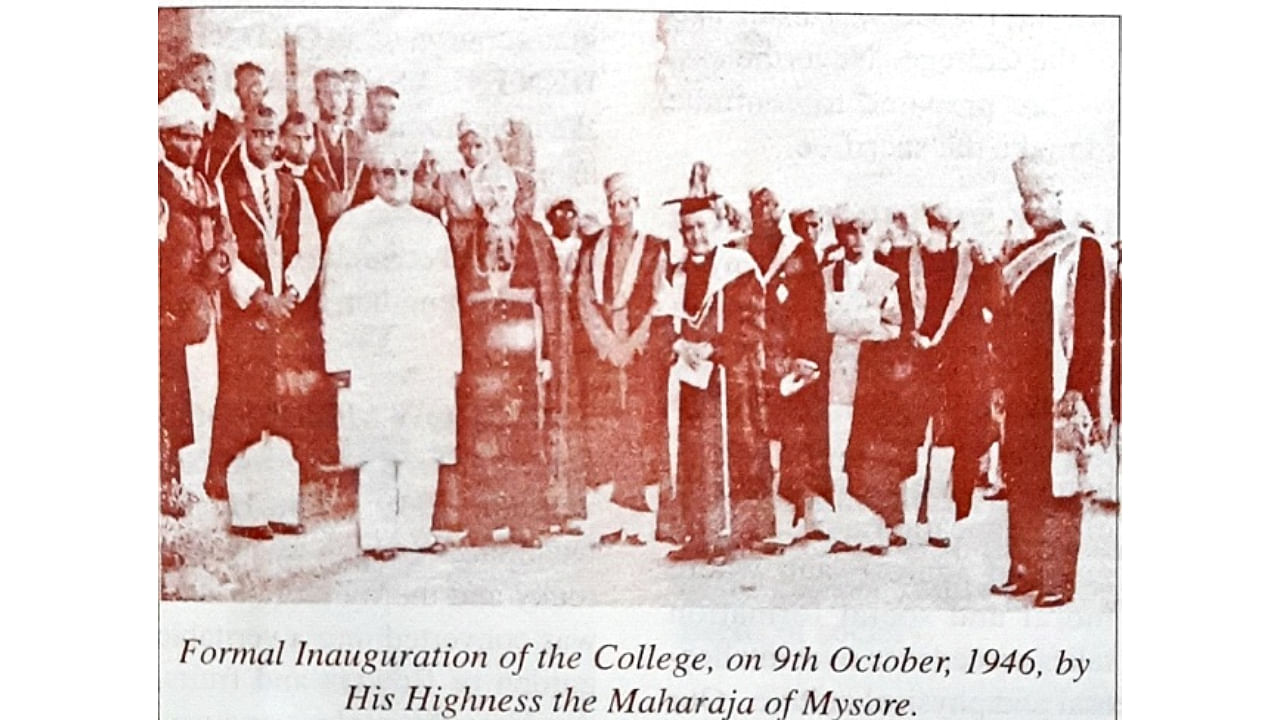 Maharaja of Mysuru Jayachamaraja Wadiyar inaugurating St Philomena’s College on July 9, 1946. Photo by special arrangement