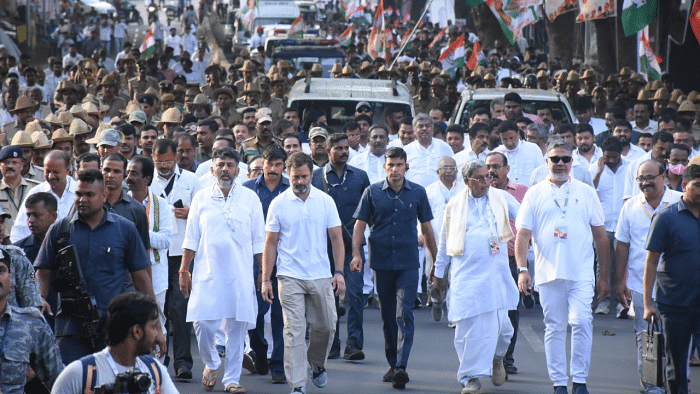 Rajasthan is the only Congress-ruled state the yatra has entered and will cover about 500 km over 17 days before entering Haryana on December 21. Credit: DH Photo