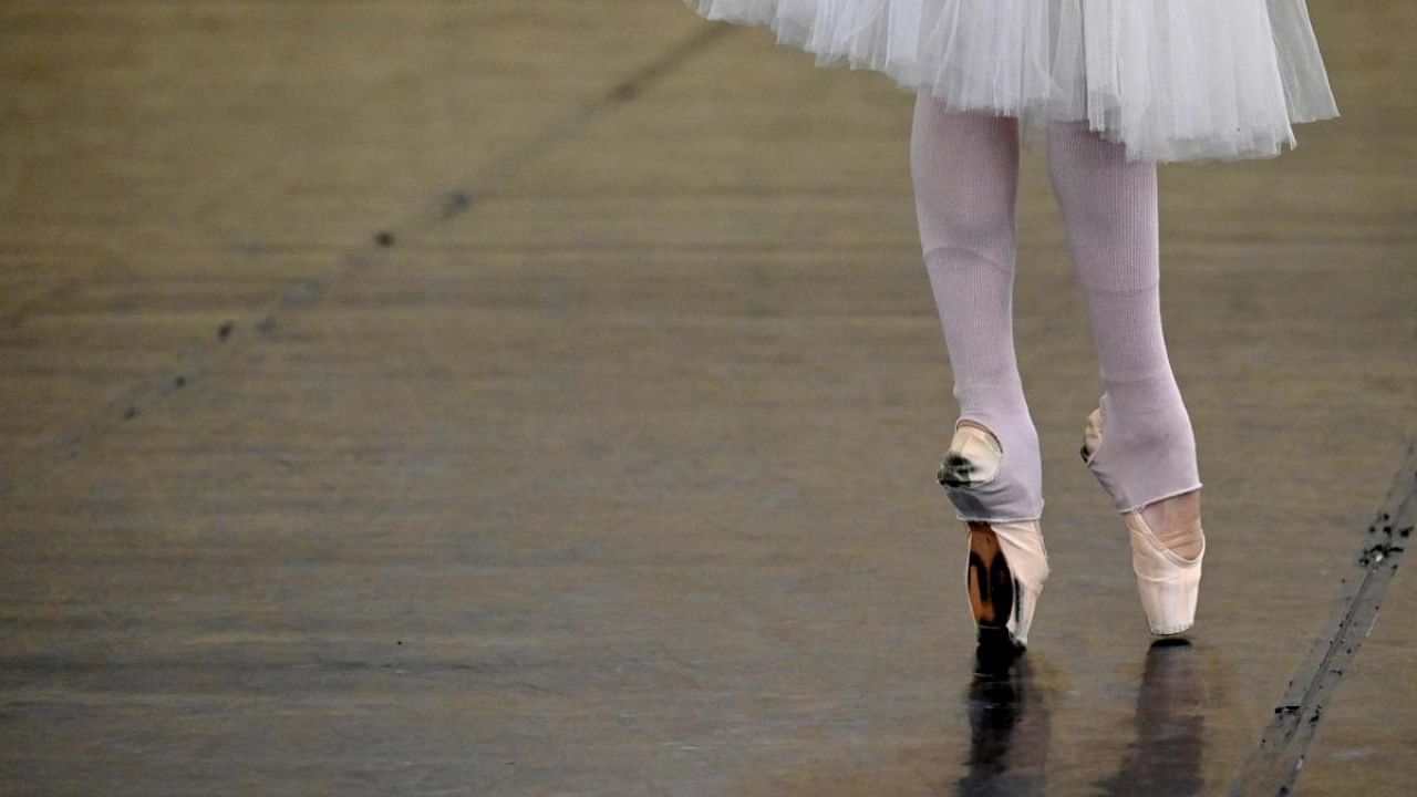 A ballerina takes part in a rehearsal at the ballet hall of National Opera of Ukraine in Kyiv. Credit: AFP Photo