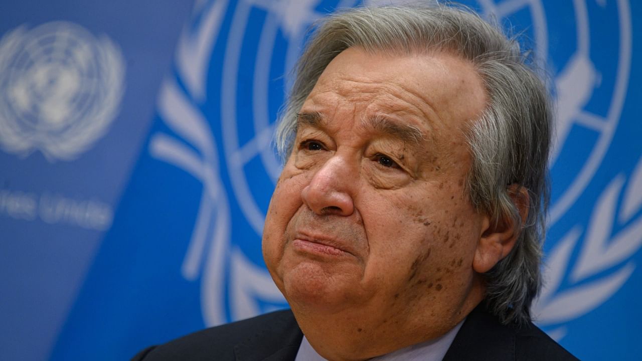 UN Secretary-General Antonio Guterres delivers remarks during the End of Year Press Conference at the UN headquarters in New York City on December 19, 2022. Credit: AFP Photo