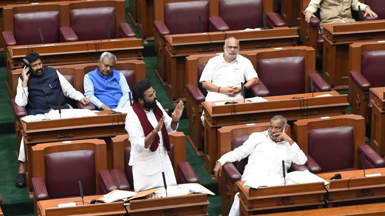 Transport Minister B Sriramulu makes a point in the legislature session. Credit: DH Photo