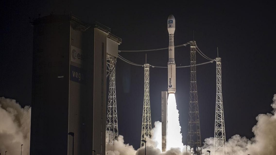 Vega-C rocket lifting off from its launch pad at the Kourou space base, French Guiana, Tuesday, Dec. 20, 2022. Credit: AP Photo