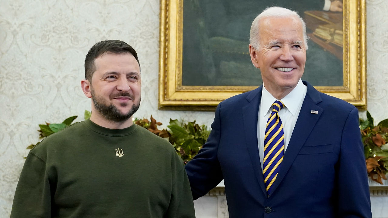 President Joe Biden meets with Ukrainian President Volodymyr Zelenskyy in the Oval Office of the White House. Credit: AP Photo