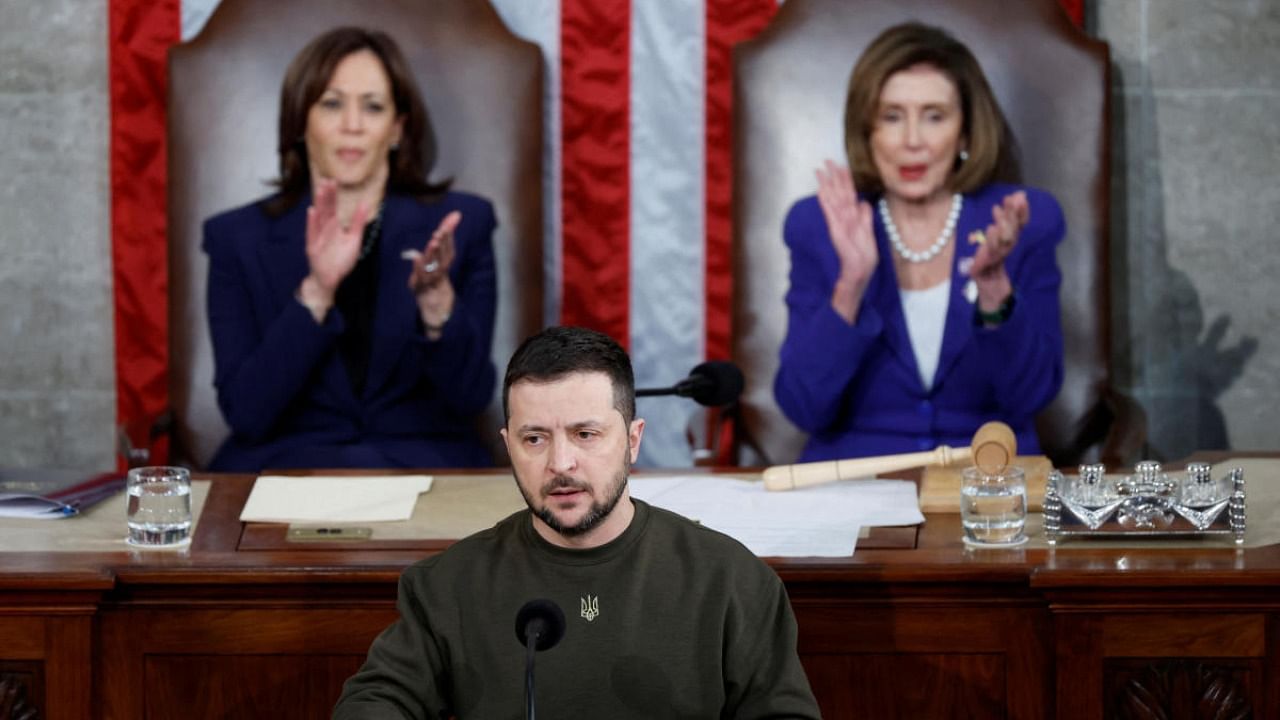 Ukraine's President Volodymyr Zelenskyy addresses a joint meeting of the US Congress in the House Chamber of the US Capitol in Washington. Credit: Reuters photo