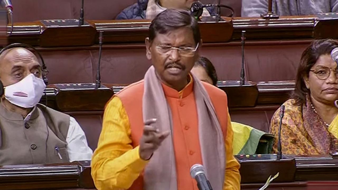 Tribal Affairs Minister Arjun Munda speaks in the Rajya Sabha during the ongoing Winter Session of Parliament. Credit: PTI Photo