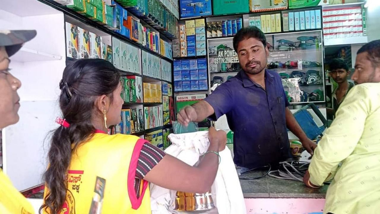 A KRS volunteer during a donation drive at Pulikeshi Nagar on December 1