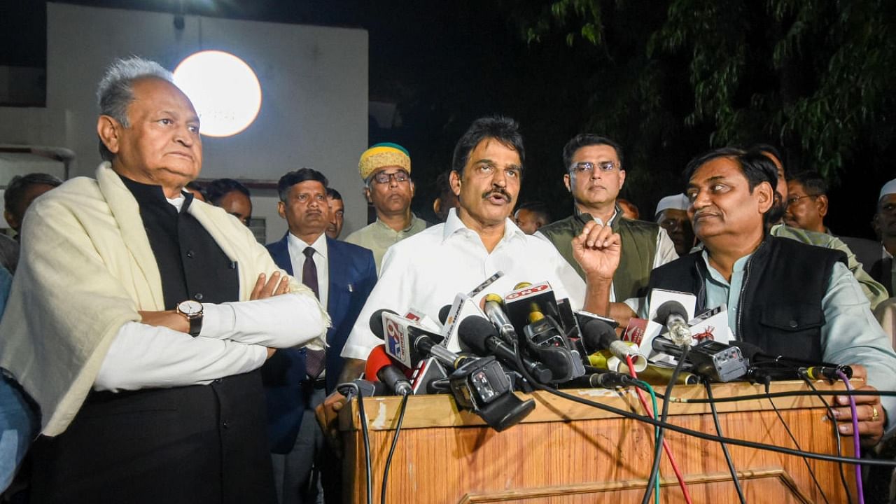 K C Venugopal (centre). Credit: PTI Photo