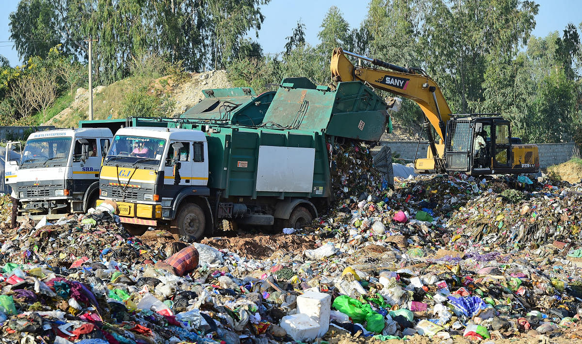 As the landfills in Mitaganahalli (in pic) and Kannur are filling up fast, authorities are getting a new one ready. Credit: DH file photo