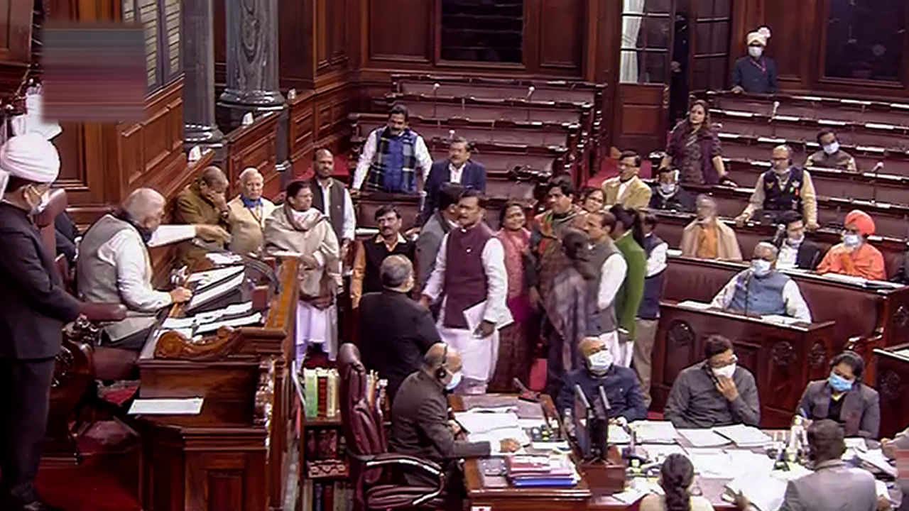In the morning session (Zero Hour), the Opposition stood in protest and entered the Well of the House, demanding a discussion on the issue of border conflict with China and Goyal's remark which they alleged was an 'insult' to Bihar. Credit: PTI Photo