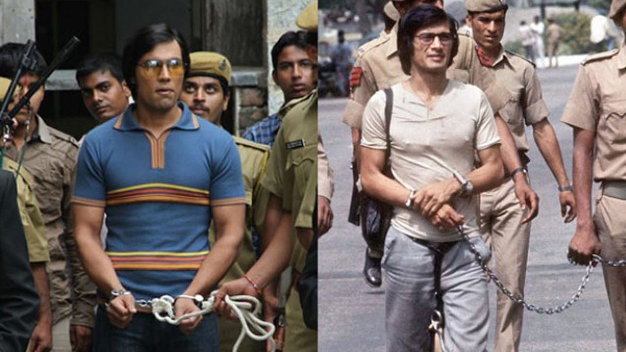 Image of Randeep Hooda from the movie (L) and real picture of Charles Shobraj (R) as shared by the actor. Credit: Twitter/@RandeepHooda