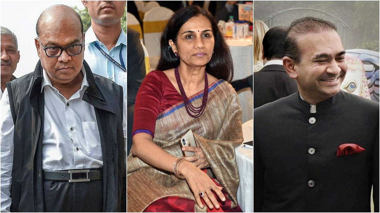 Rotomac's  Vikram Kothari(L), former ICICI Bank CEO Chanda Kochhar(C) and PNB fraud accused Nirav Modi. Credit: PTI File Photos