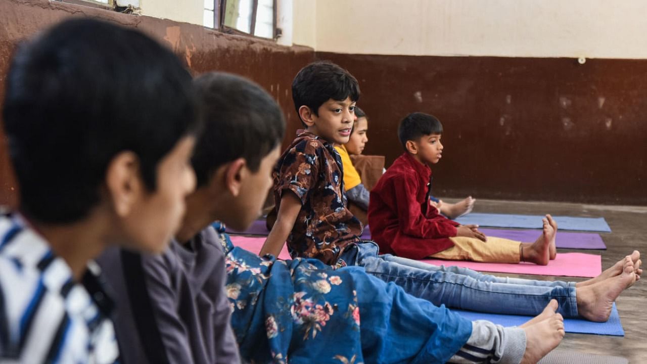 Children are engaged in an activity at a special needs school in Bengaluru. Credit: DH Photo/Pushkar V