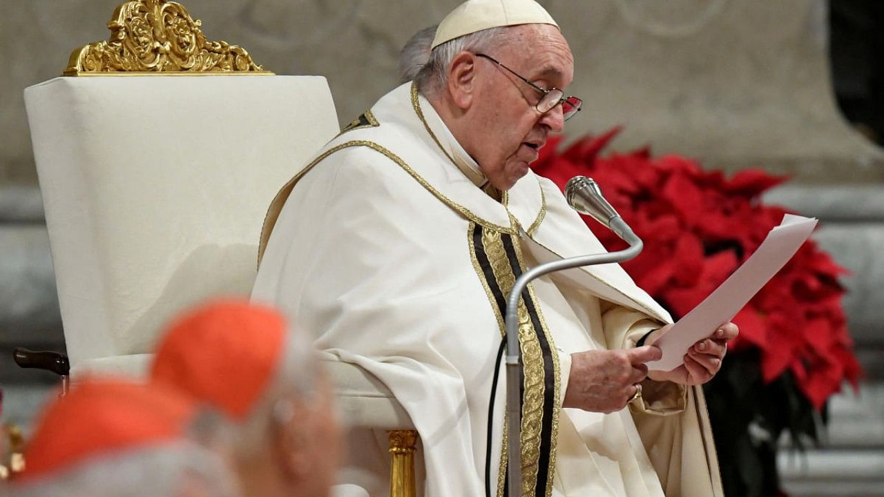 Pope Francis celebrates Christmas Eve mass in St Peter's Basilica at the Vatican. Credit: Reuters Photo