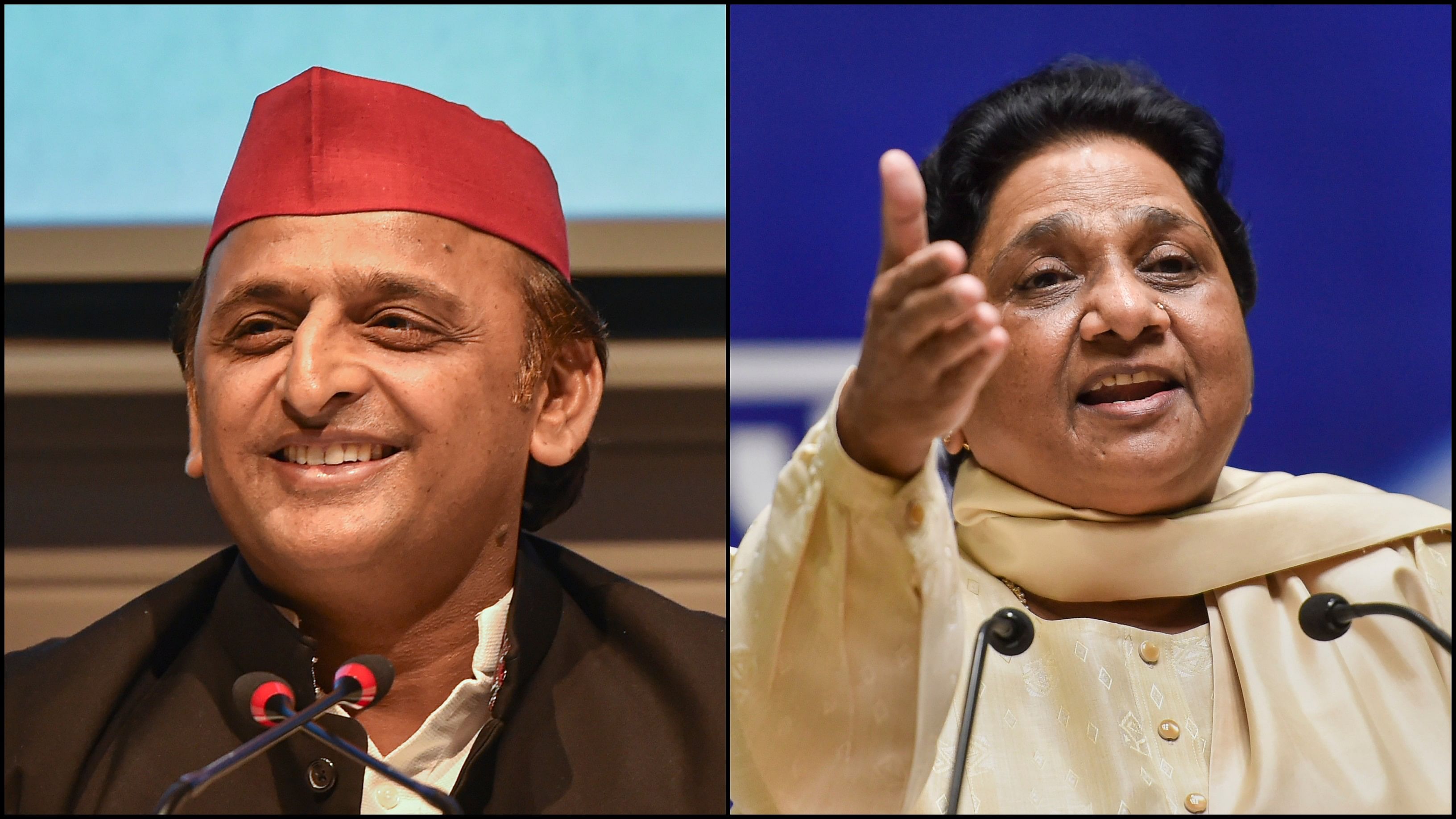 SP supremo Akhilesh Yadav (L) and BSP supremo Mayawati (R). Credit: PTI Photos