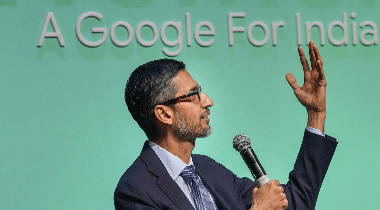 Google & Alphabet CEO Sundar Pichai at Google for India event at Delhi, December 19, 2022. Credit: PTI 