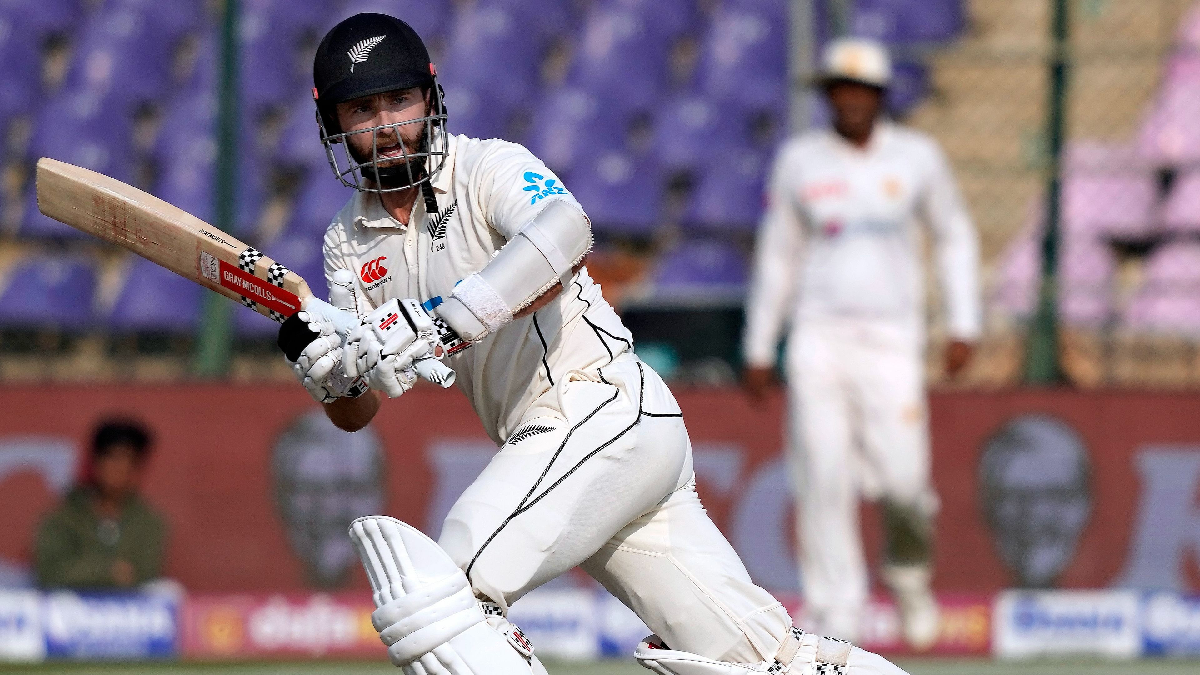 New Zealand's Kane Williamson plays a shot during the third day of first test cricket match between Pakistan and New Zealand. Credit: AP Photo