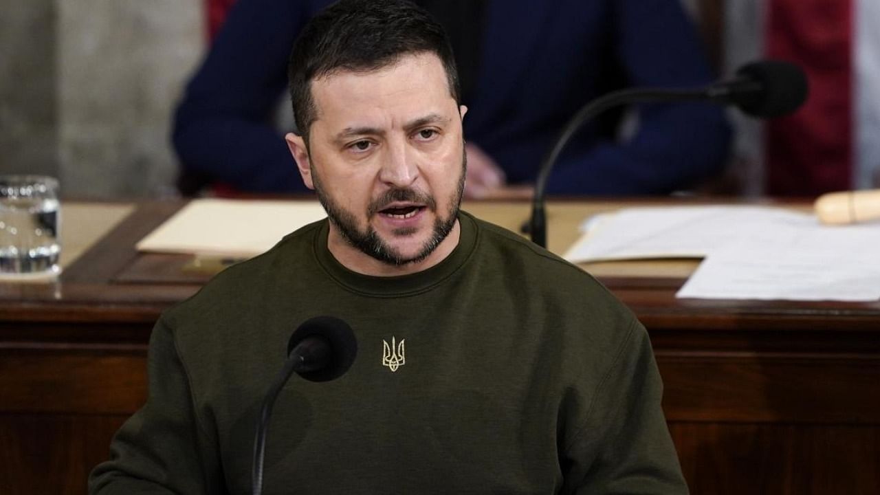 Ukrainian President Volodymyr Zelenskyy addresses a joint meeting of Congress on Capitol Hill in Washington. Credit: AP/PTI File Photo