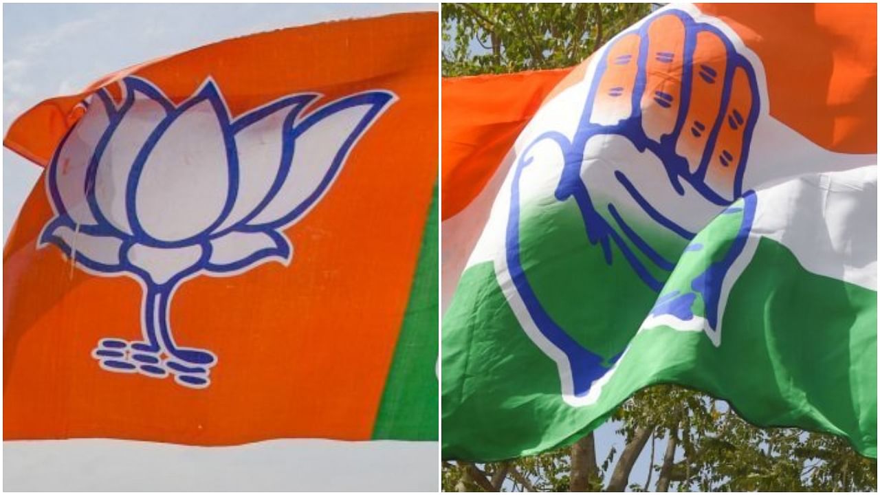 The BJP (L) and Congress (R) flags. Credit: PTI Photos