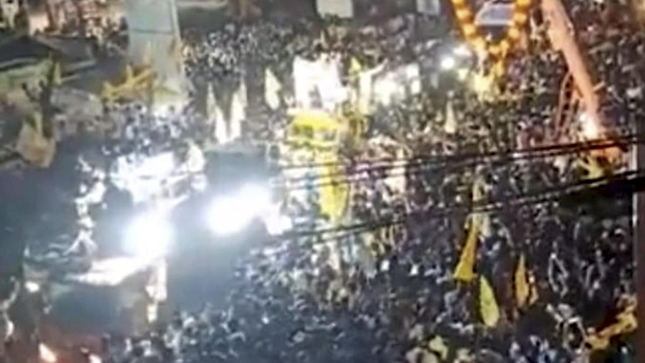 A stampede-like situation broke out at TDP Chief Chandrababu Naidu’s road show. Credit: PTI Photo