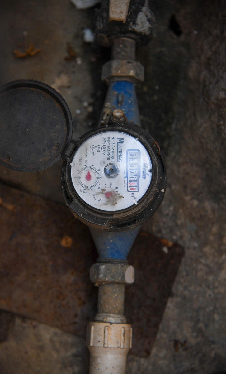 A BWSSB water meter installed in a residence at Malleswaram. Pic for representation. DH Photo by B H Shivakumar