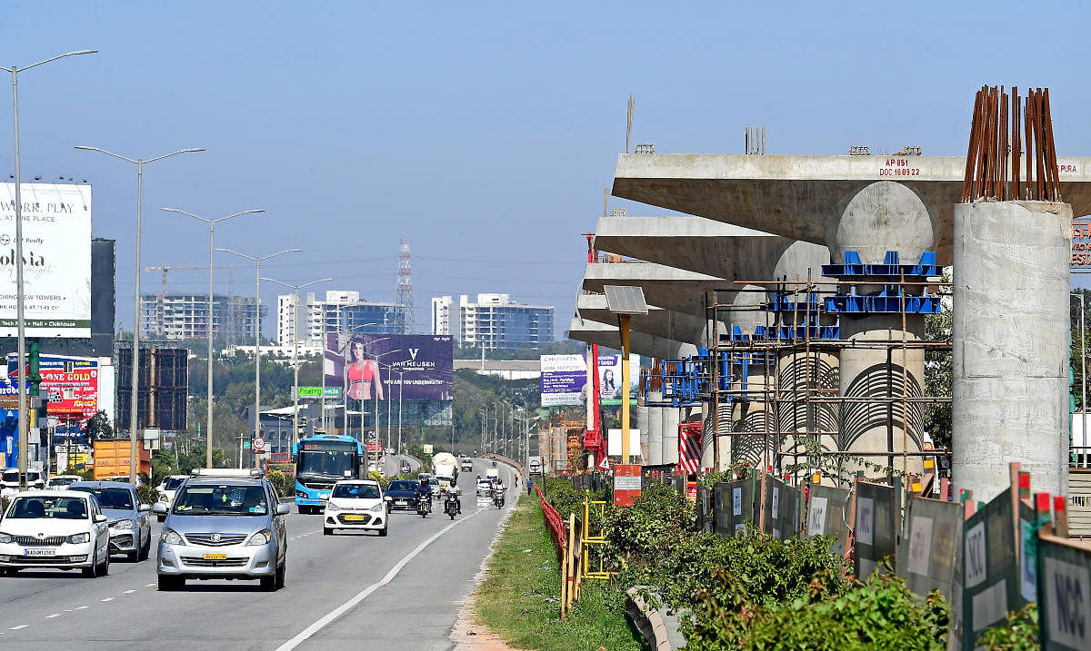 The airport metro line under construction. Credit: DH photo/Ranju P