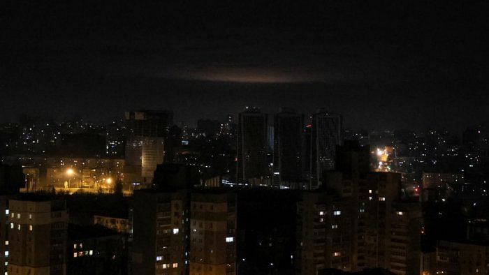 A glow from explosion is seen over the city's skyline during a Russian drones strike, amid Russia's attack on Ukraine, in Kyiv. Credit: Reuters