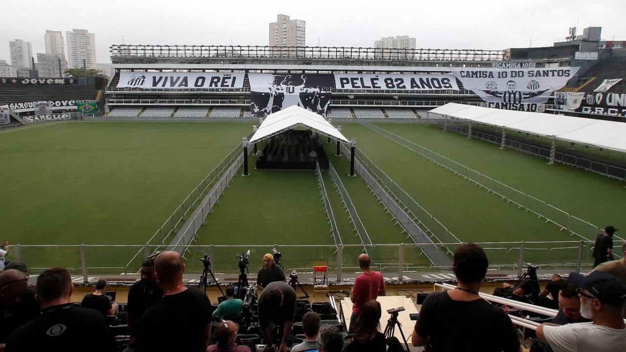 A general view shows the Vila Belmiro stadium before the start of the wake for Brazilian football legend Pele in Santos city, in Sao Paulo, Credit: AFP Photo