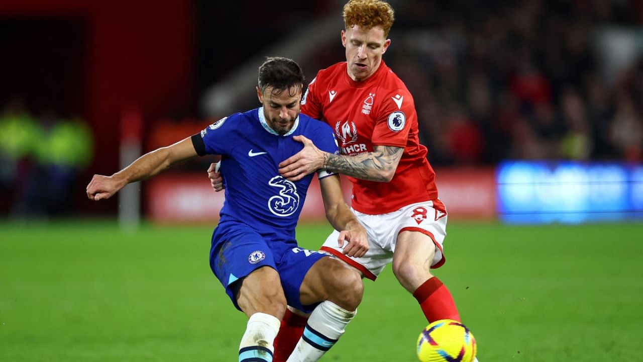 Nottingham Forest and Chelsea in action in the Premier League game. Credit: Reuters Photo