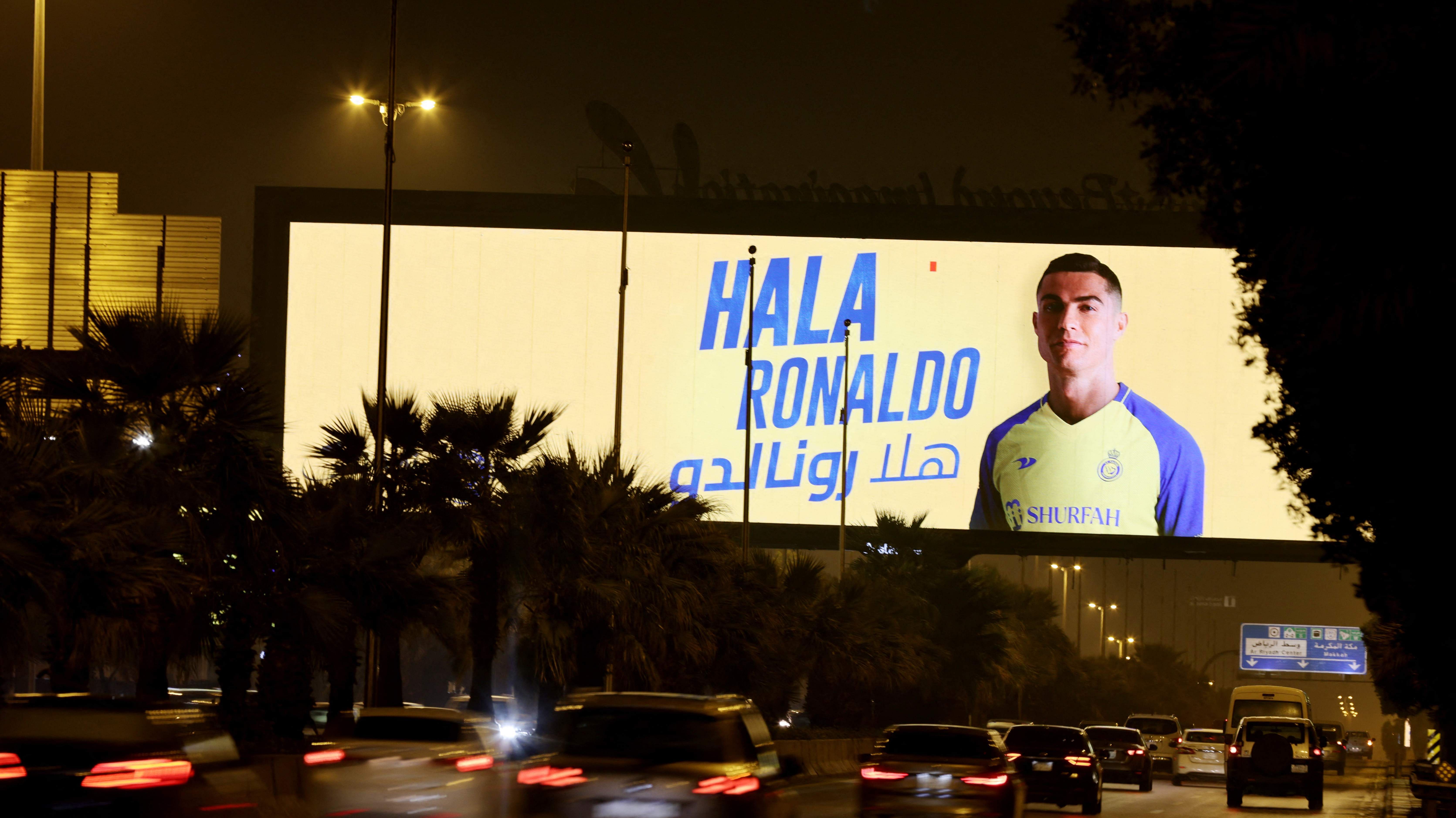  A billboard is seen on the streets of Riyadh announcing the arrival of Cristiano Ronaldo. Credit: Reuters Photo