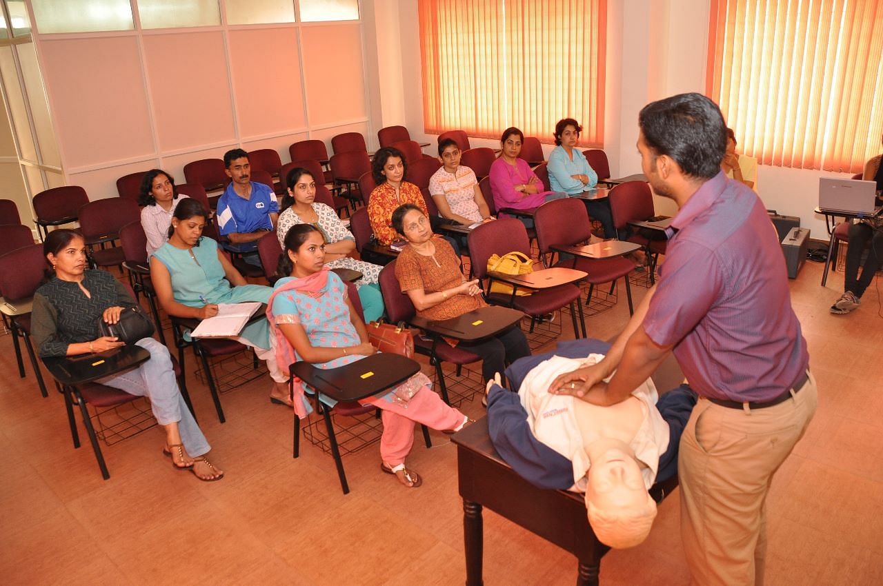 A CPR training session at the Nightingales Lifesaving Services, Kasturi Nagar. 
