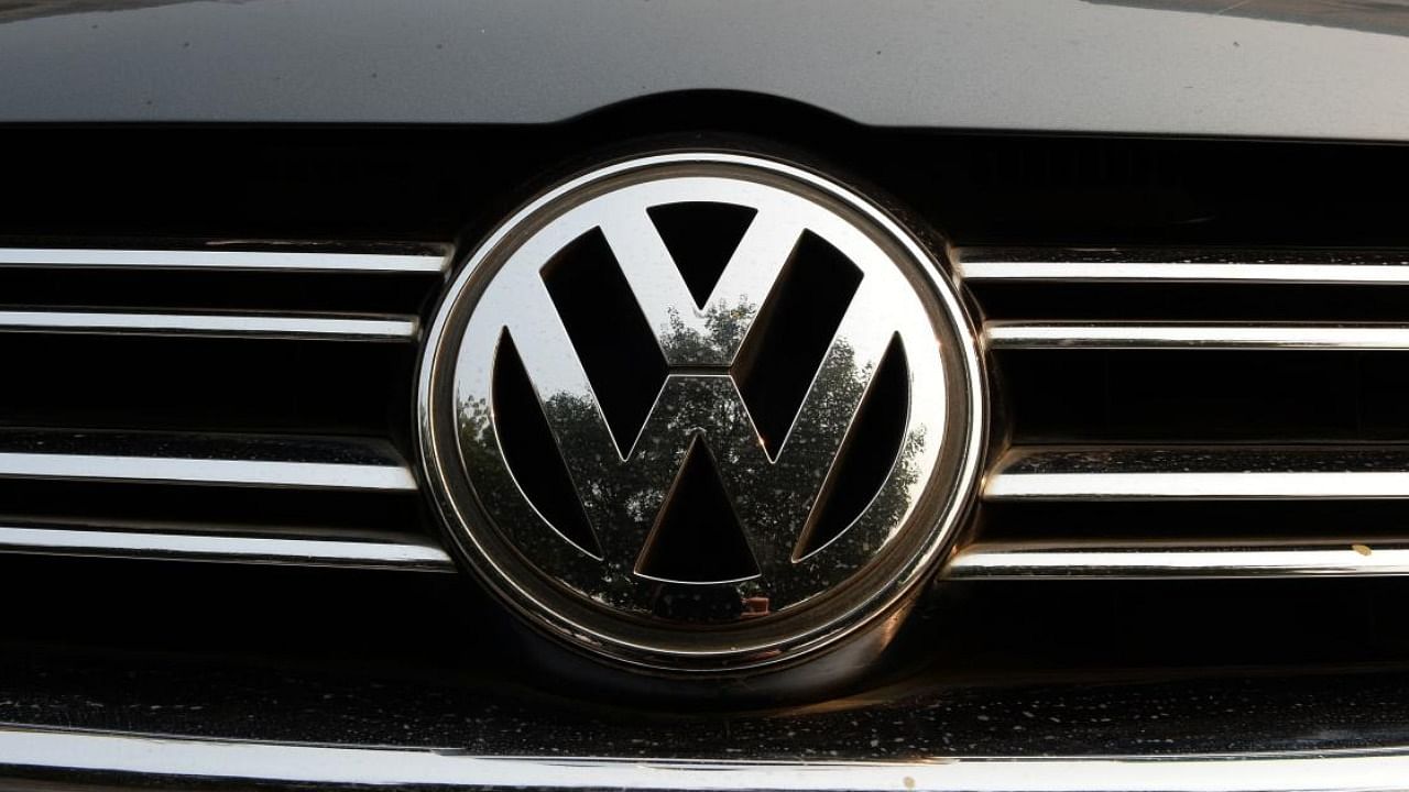 The logo of German automaker Volkswagen is pictured in New Delhi. Credit: AFP