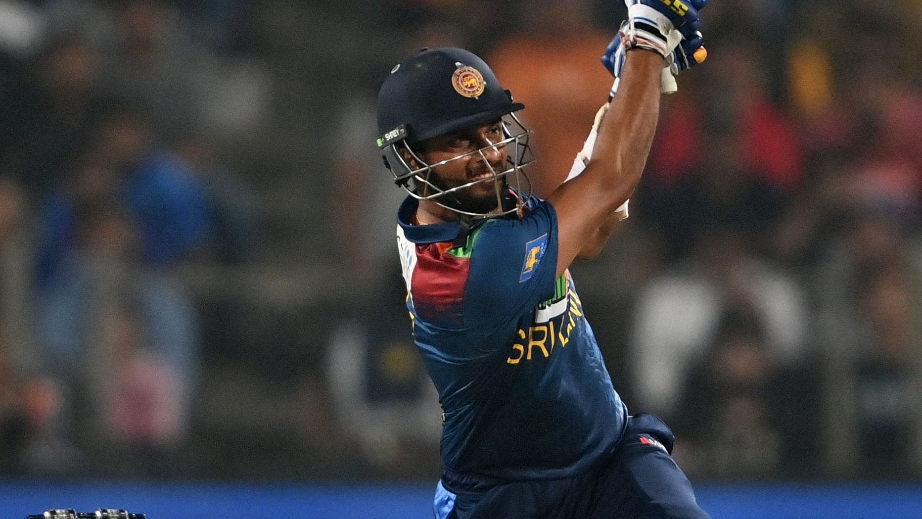 Sri Lanka's captain Dasun Shanaka plays a shot during the second Twenty20 international cricket match between India and Sri Lanka. Credit: AFP Photo